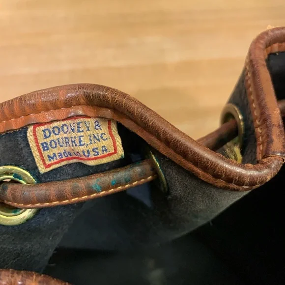 Dooney & Bourke Dark Blue and Brown Leather Draw String Bag - Picture 7 of 13